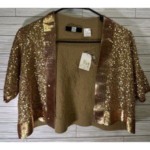 SaKs Fifth Avenue Black Label Bronze‎ Champagne Sequin Cashmere Sweater Sz Lg